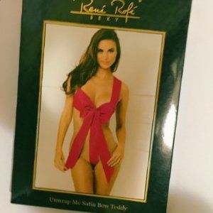 Rene Rofe Unwrap Me Satin Bow Teddy Pink Lingerie